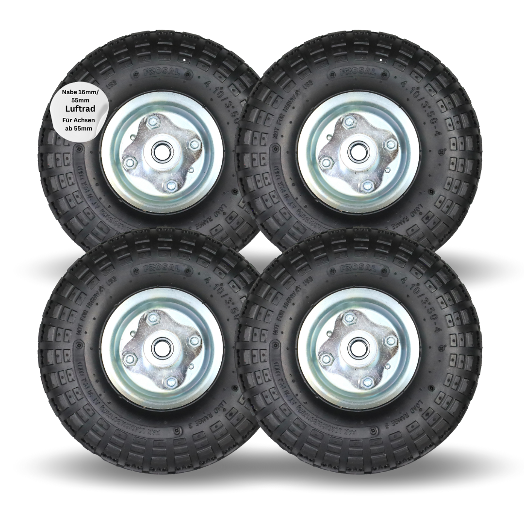 FROSAL Ersatzrad Luftreifen Transportwagen 16 mm Achse Silber 4.10 / 3,50 - 4 4 Stück