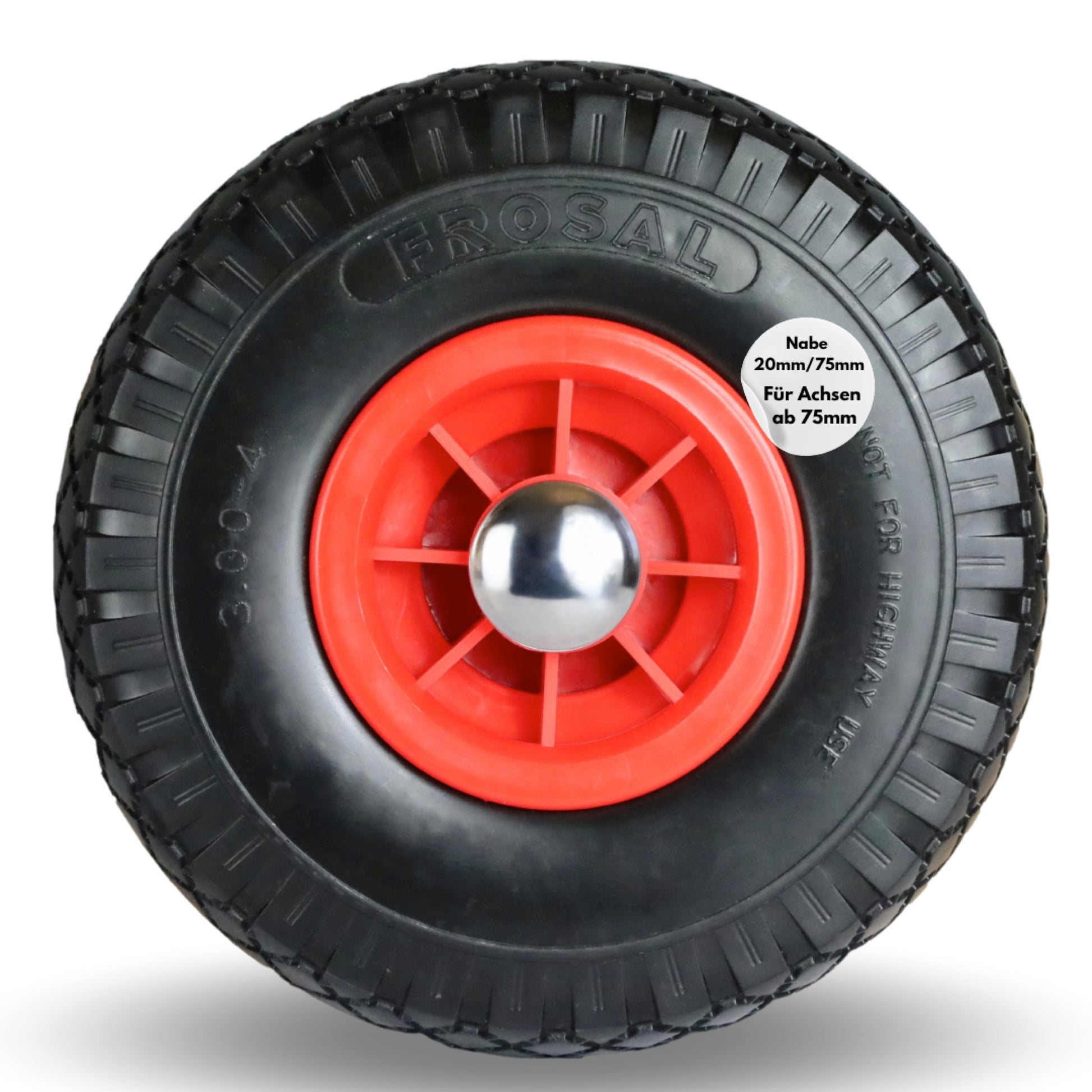 FROSAL PU Ersatzrad mit Radkappe Nabe 20mm/75mm Bollerwagen – Rad und Achsstopfen Sackkarre pannensicher 1 Stück