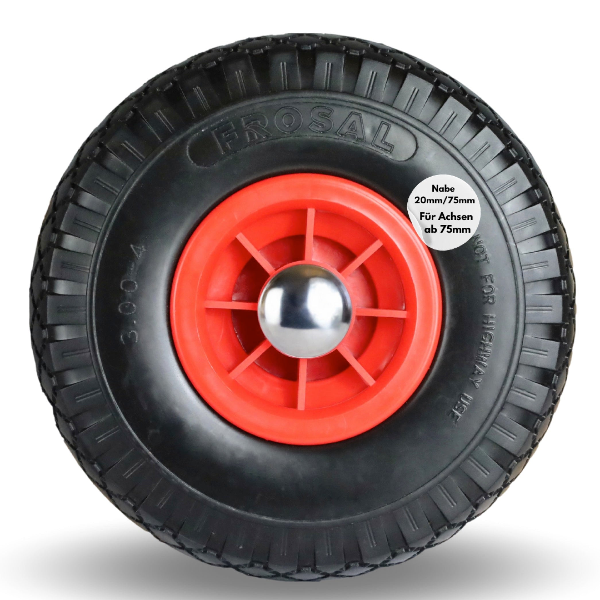 FROSAL PU Ersatzrad mit Radkappe Nabe 20mm/75mm Bollerwagen – Rad und Achsstopfen Sackkarre pannensicher 1 Stück