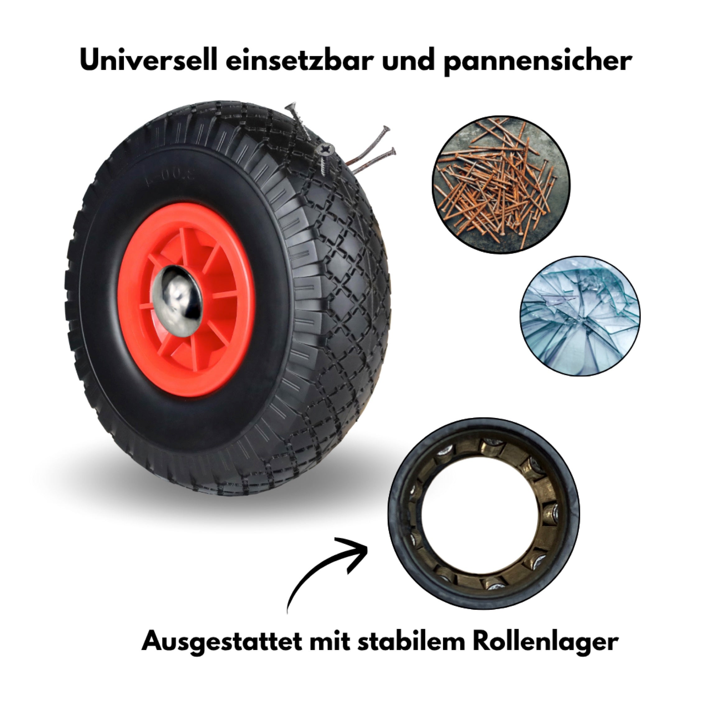 FROSAL PU Ersatzrad mit Radkappe Nabe 20mm/75mm Bollerwagen – Rad und Achsstopfen Sackkarre pannensicher