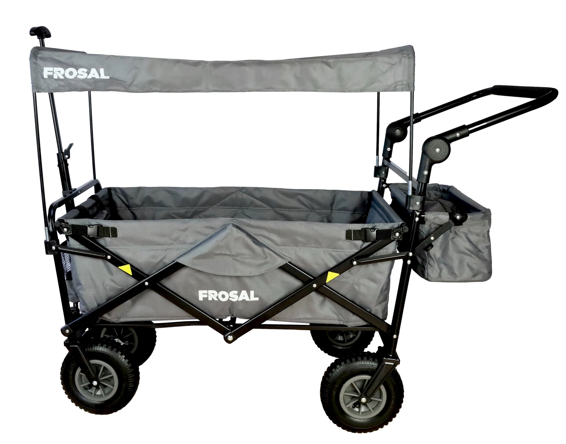 FROSAL Bollerwagen Nick PRO faltbar mit Schiebegriff Dach & Bremse grau