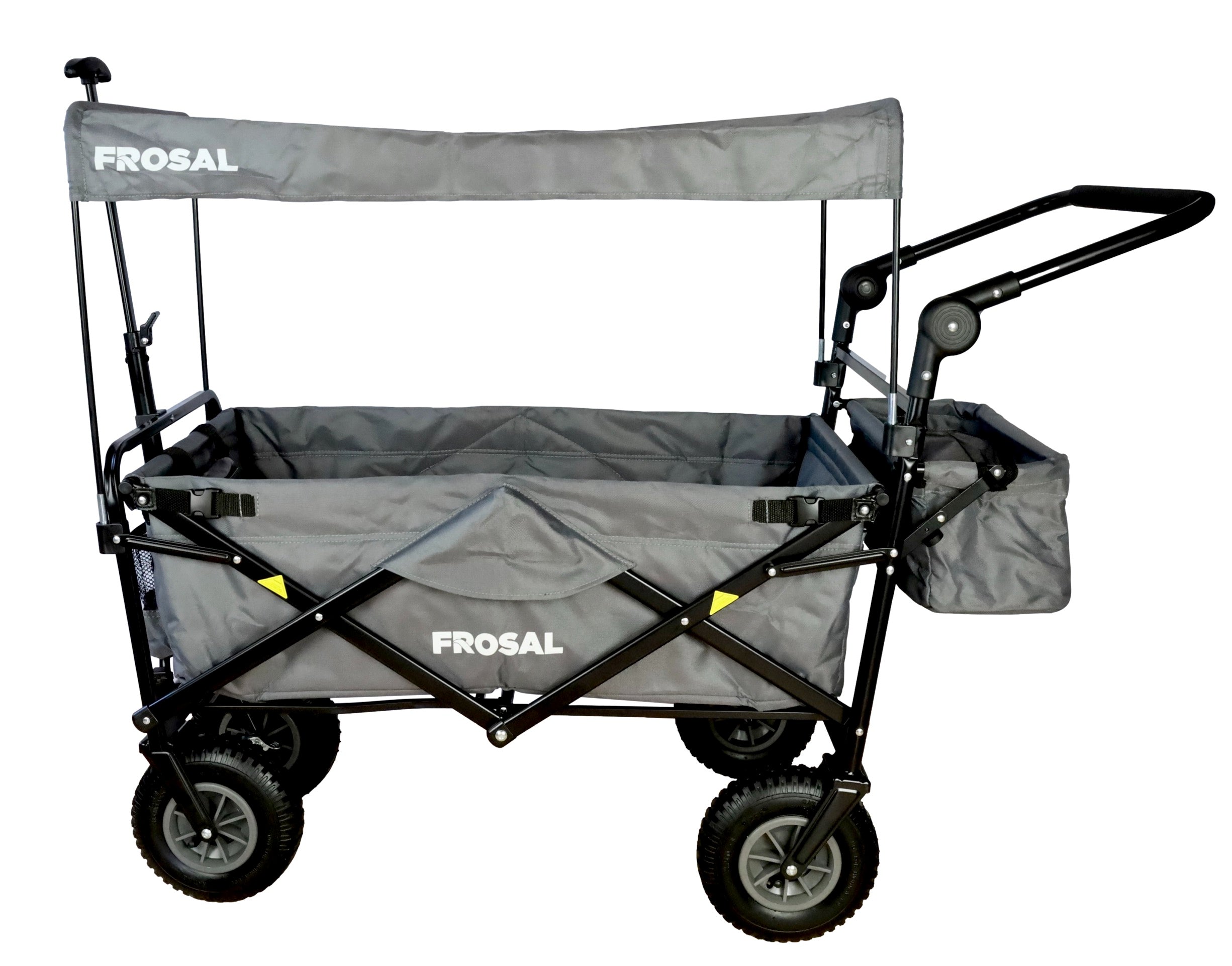 FROSAL Bollerwagen Nick PRO faltbar mit Schiebegriff Dach & Bremse grau