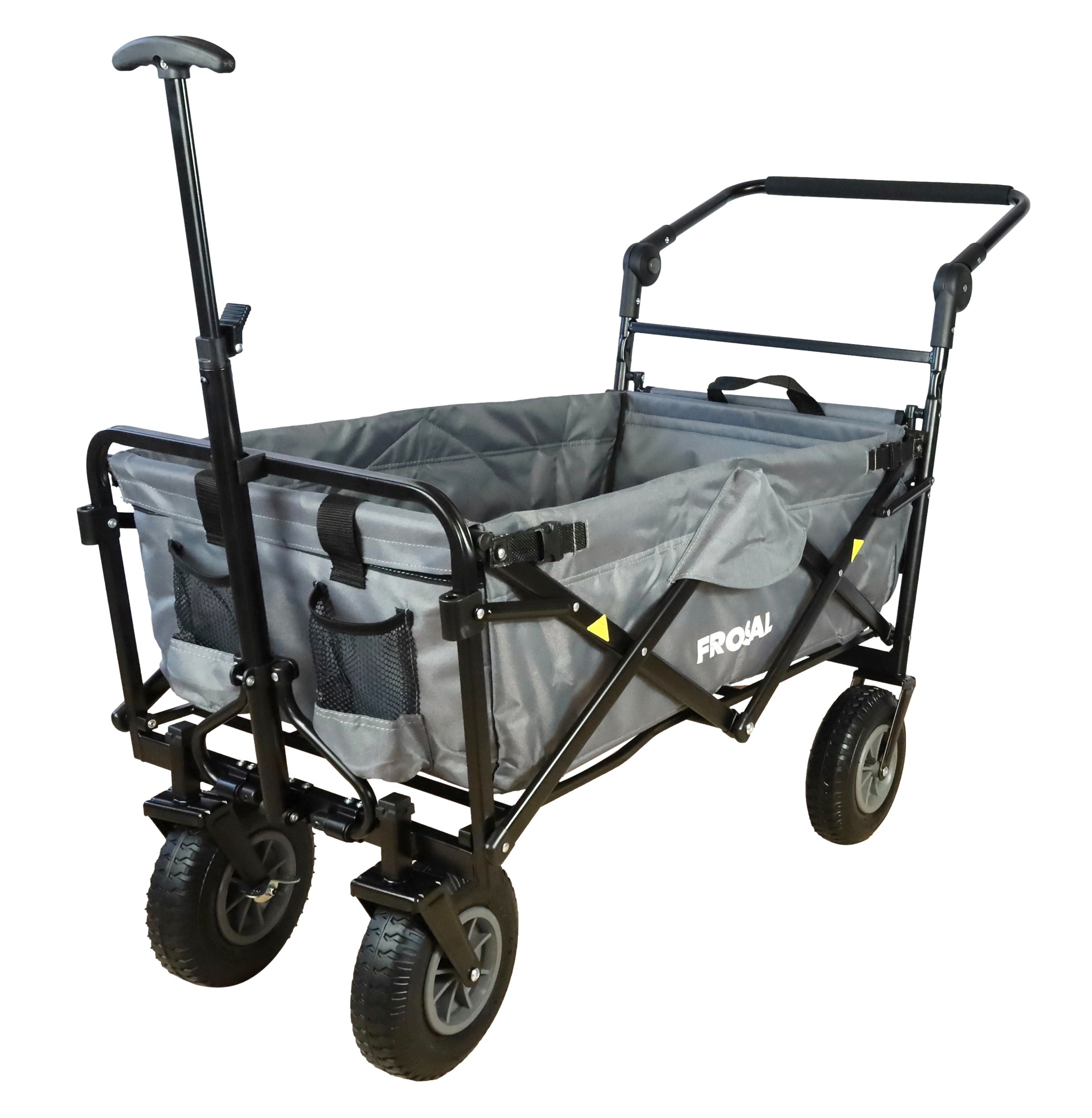 FROSAL Bollerwagen Nick PRO faltbar mit Schiebegriff Dach & Bremse grau