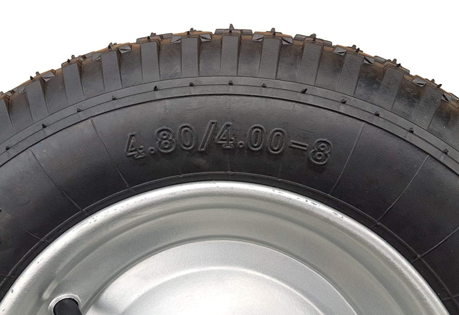 FROSAL Schubkarrenrad Luftreifen 400 (380) mm | Luftrad Schubkarre | Ersatzrad 4.80 / 4.00-8 Stahlfelge silber