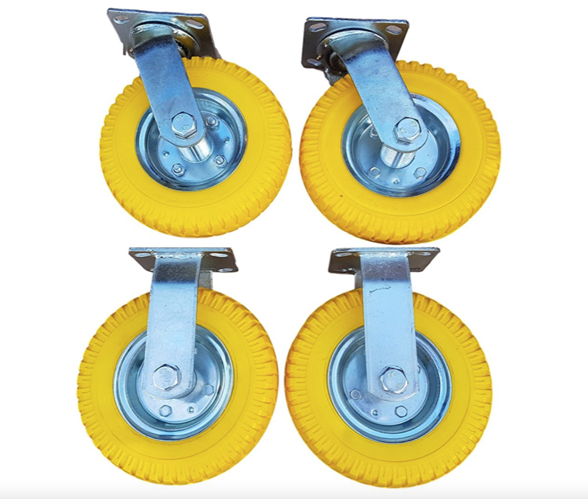 2 x FROSAL Bockrolle + 2 x Lenkrolle 8 " 2.50-4 als 4 tlg. Set | PU Rad Ø 210 mm pannensicher auf Stahlfelge