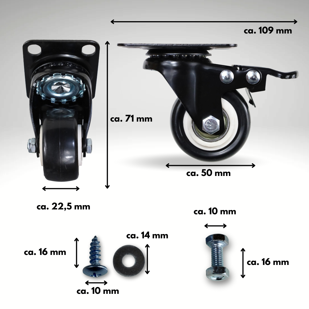 FROSAL Lenkrollen mit Bremse | ø 50mm | 80kg Traglast | 360° drehbar - 4er Set