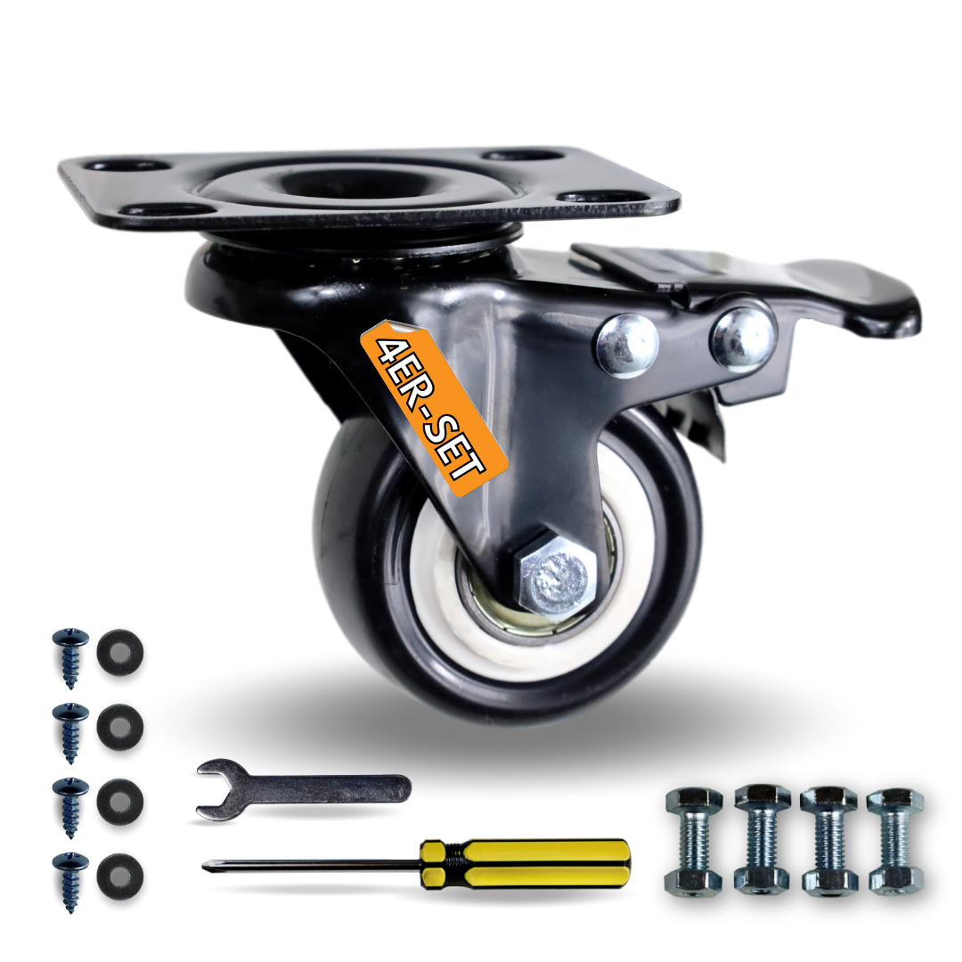 FROSAL Lenkrollen mit Bremse | ø 50mm | 80kg Traglast | 360° drehbar - 4er Set
