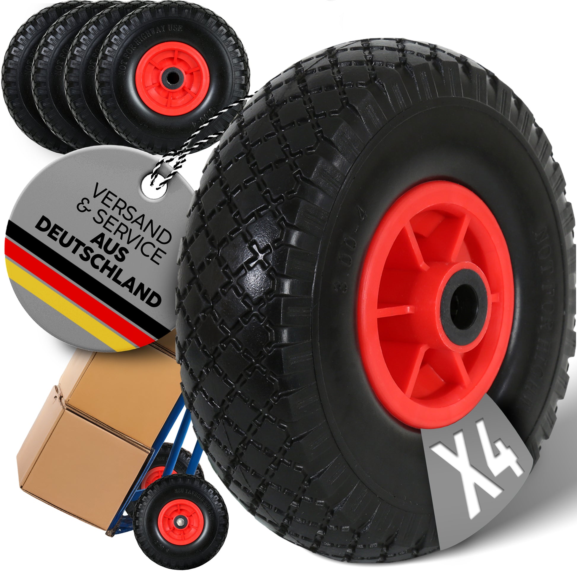 FROSAL Ersatzrad - PU Rad Nabe 20mm/60mm für Bollerwagen oder Sackkarre pannensicher 4 Stück