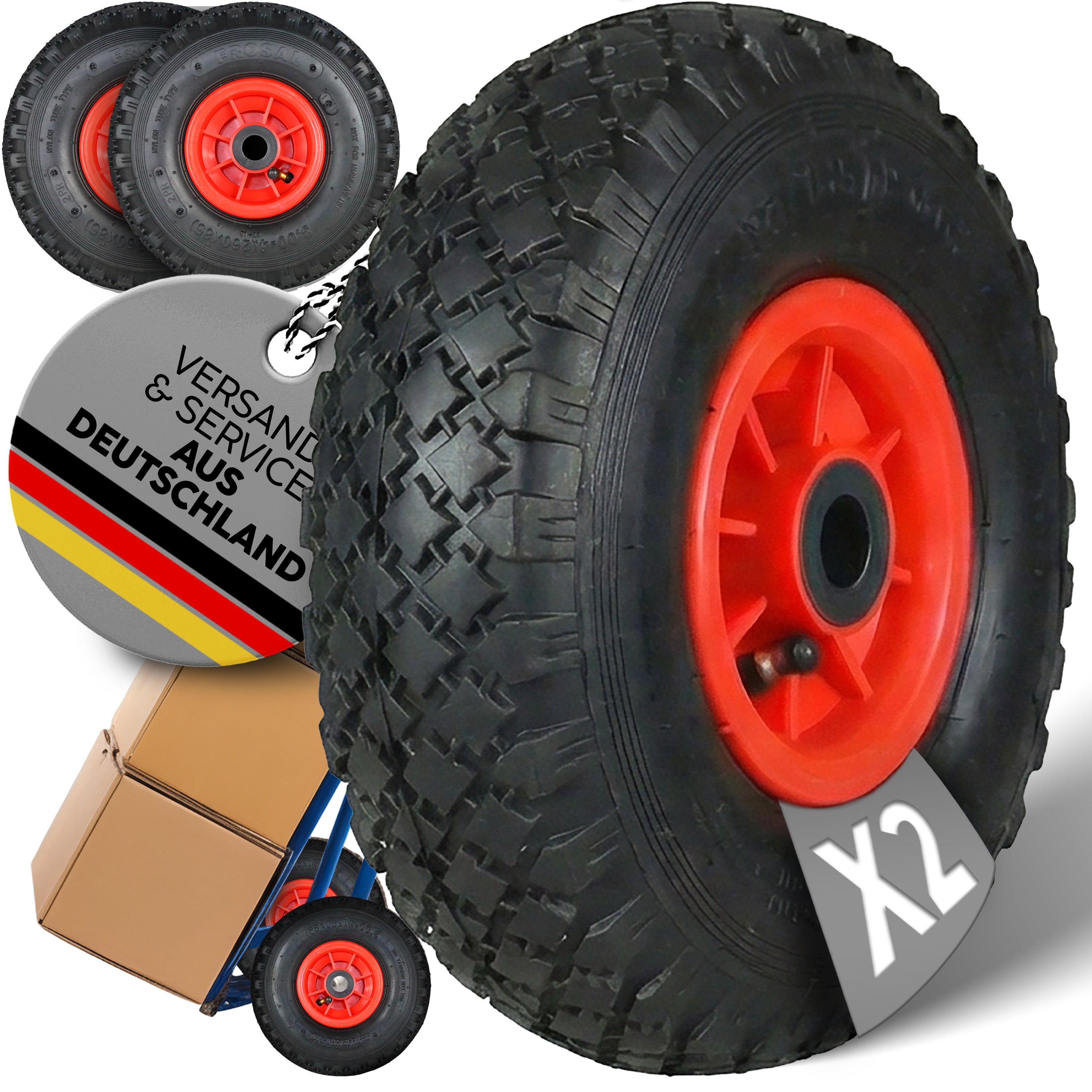 FROSAL Ersatzrad Luftbereifung - Rad für Bollerwagen oder Sackkarre Nabe 20mm/75mm 2 Stück