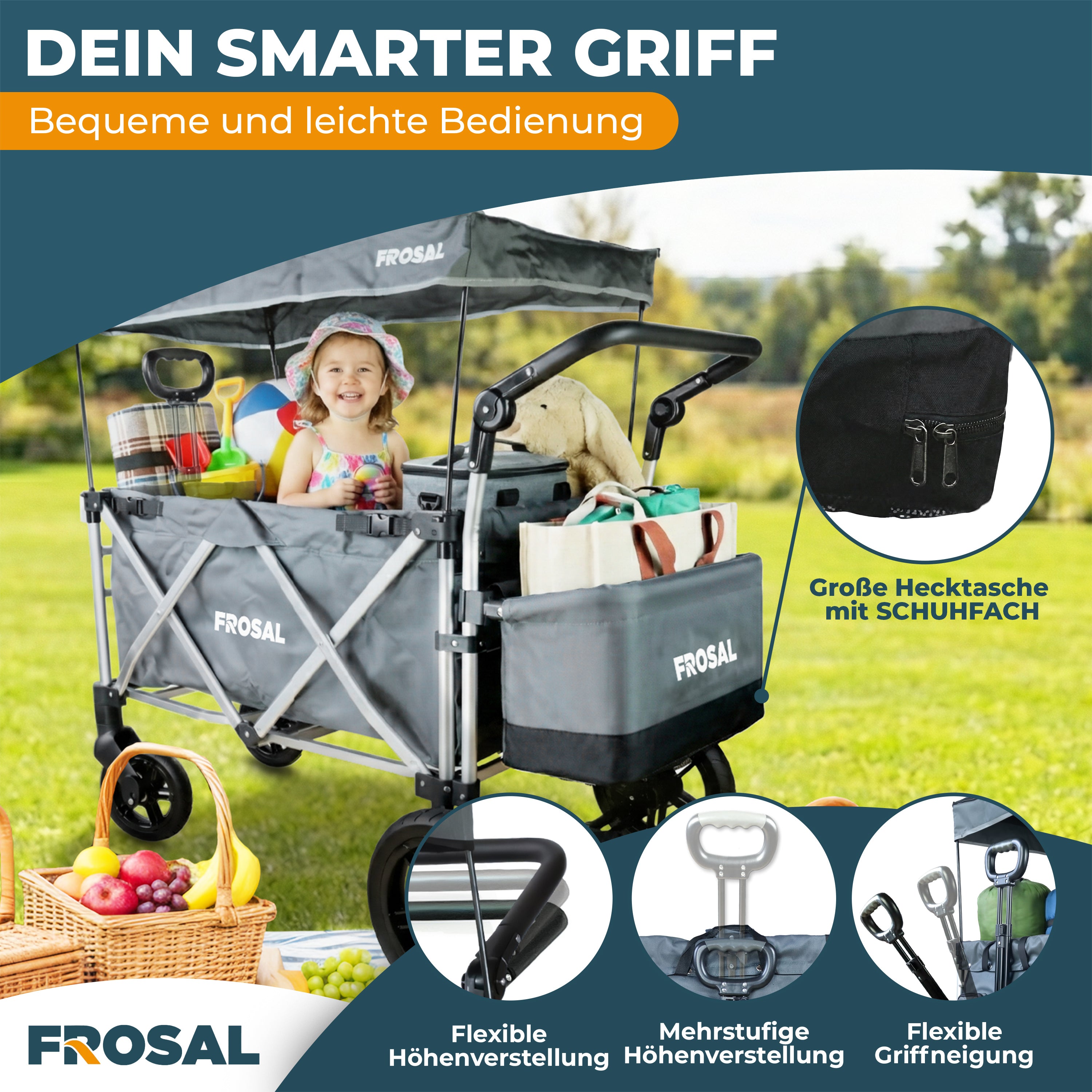 FROSAL Bollerwagen VICTOR faltbar Kinder klappbar