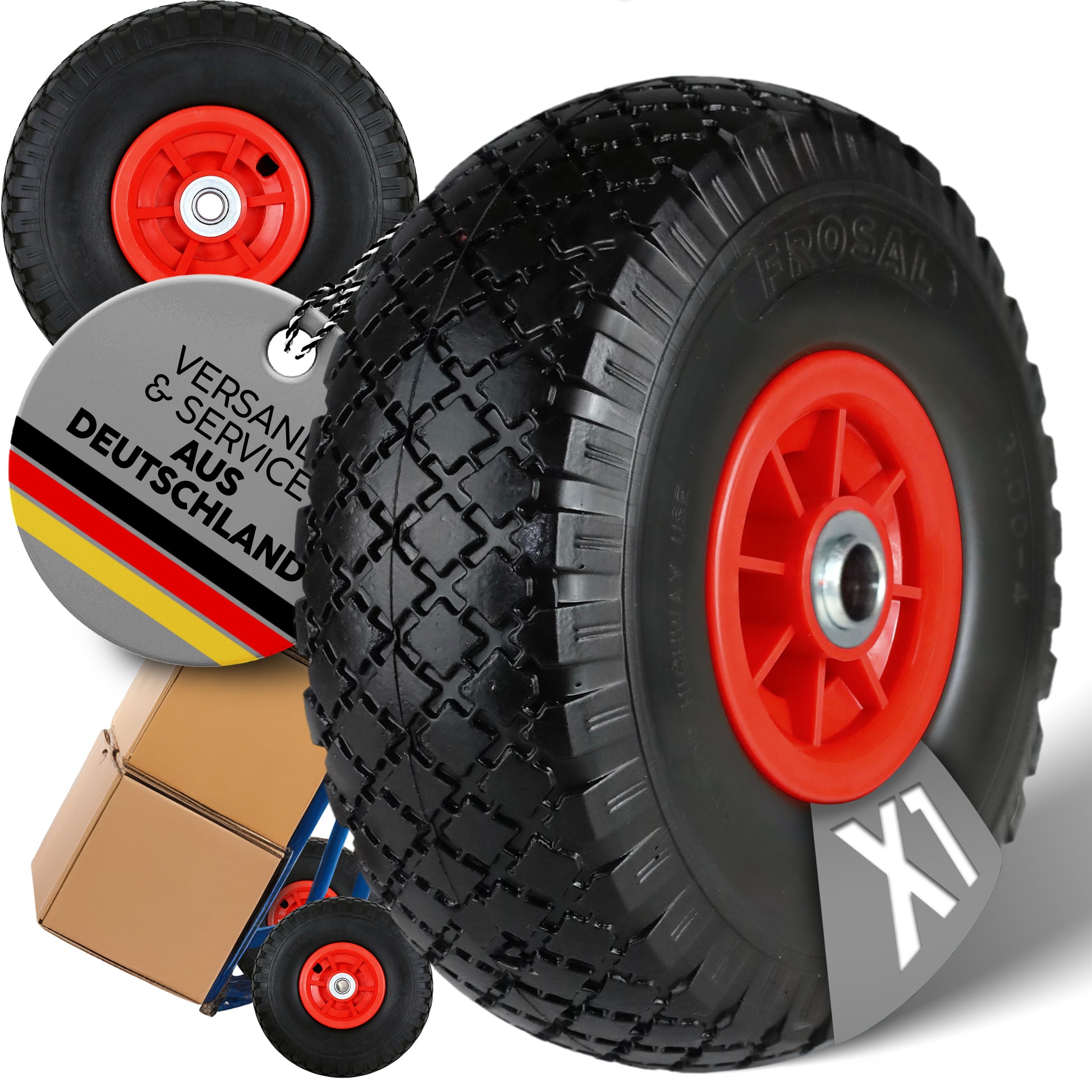 FROSAL Ersatzrad - PU Rad Nabe 16mm/50mm für Bollerwagen oder Sackkarre pannensicher Felge rot