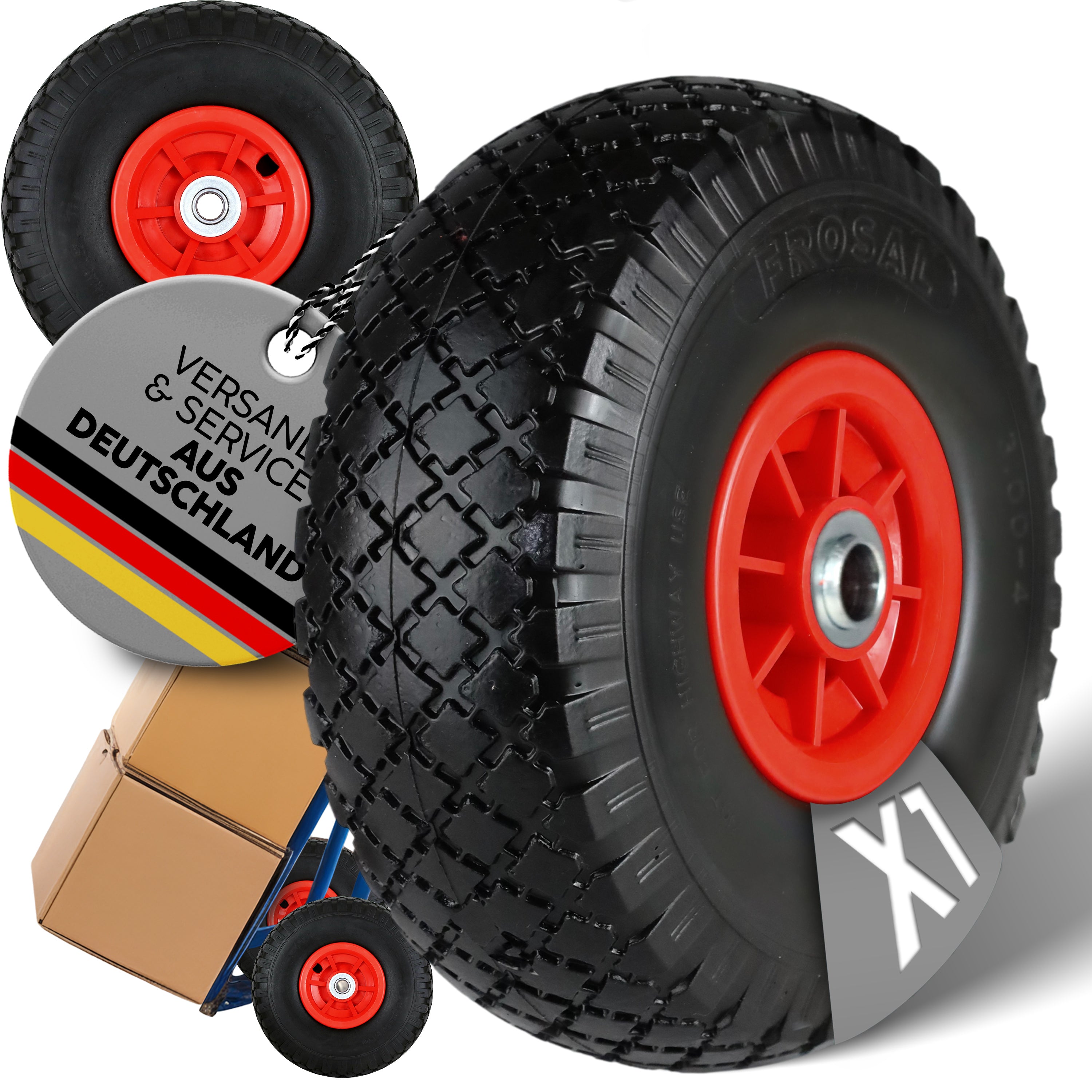 FROSAL Ersatzrad - PU Rad Nabe 16mm/50mm für Bollerwagen oder Sackkarre pannensicher Felge rot 1 Stück