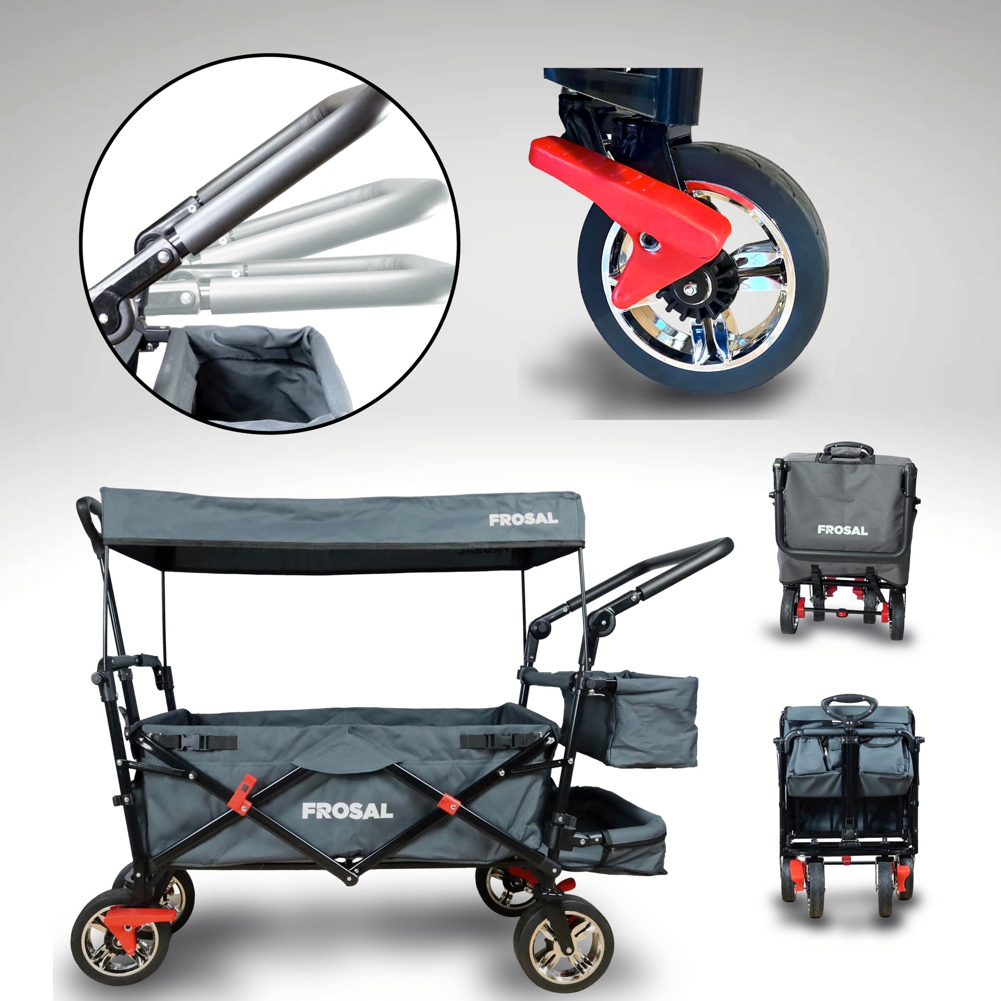 FROSAL Bollerwagen Leo grau inkl. Regenverdeck